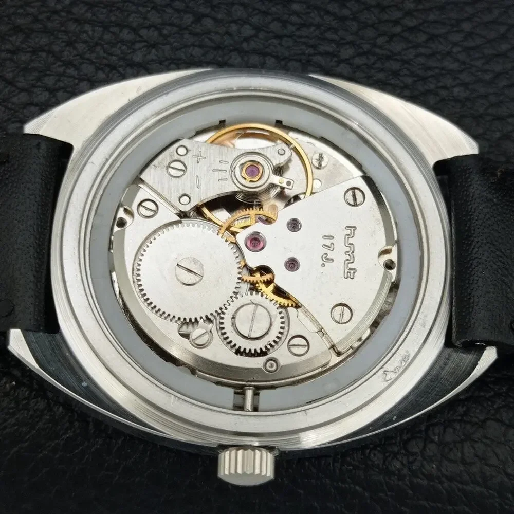 Vintage 1974 HMT Manual Wound Mens Silver Watch & Green accents